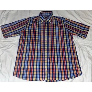 Paul & Shark Yachting Collar Shirt Men M Button Down Window Pane Short Sleeve